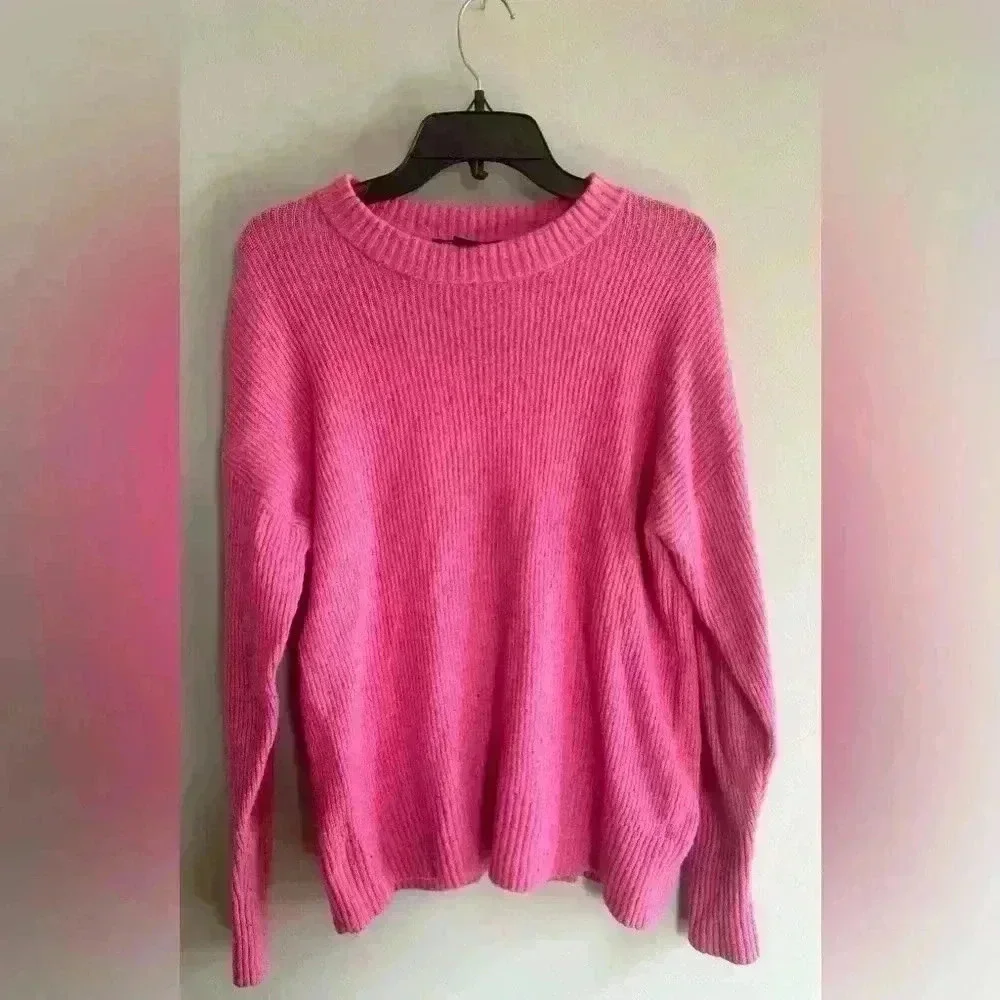 Something Navy pink crew neck soft cotton ribbed sweater size small